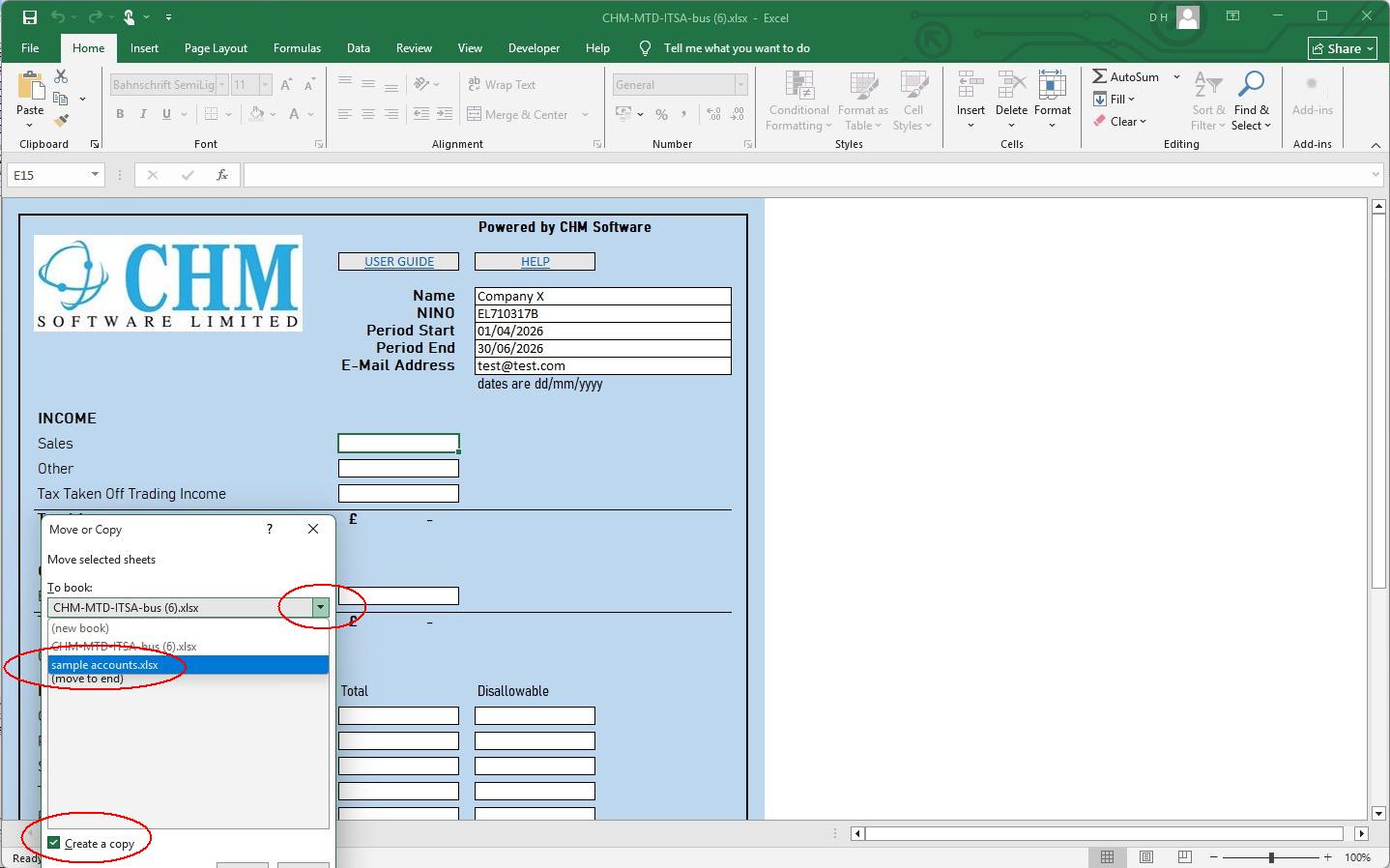 click copy and select sheet